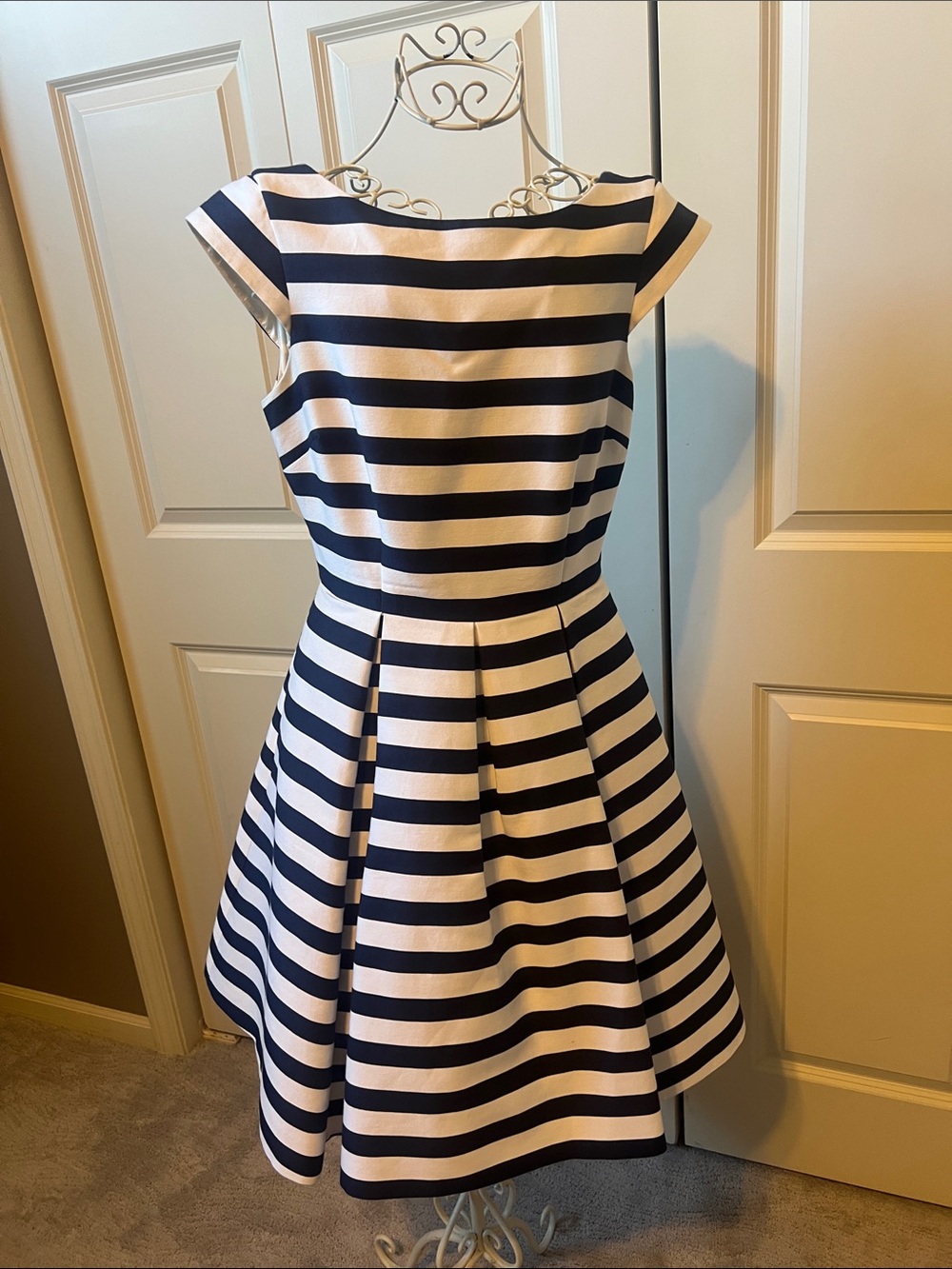 Kate Spade Navy and White Striped Fit-and-Flare Dress - size 6